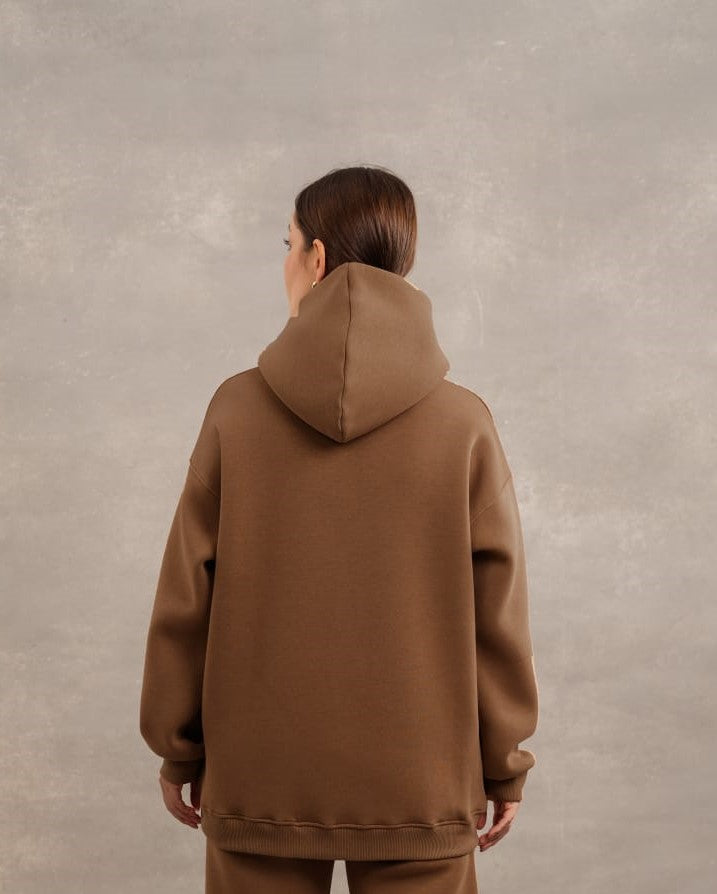 Basic Fleece Hoodie In Brown