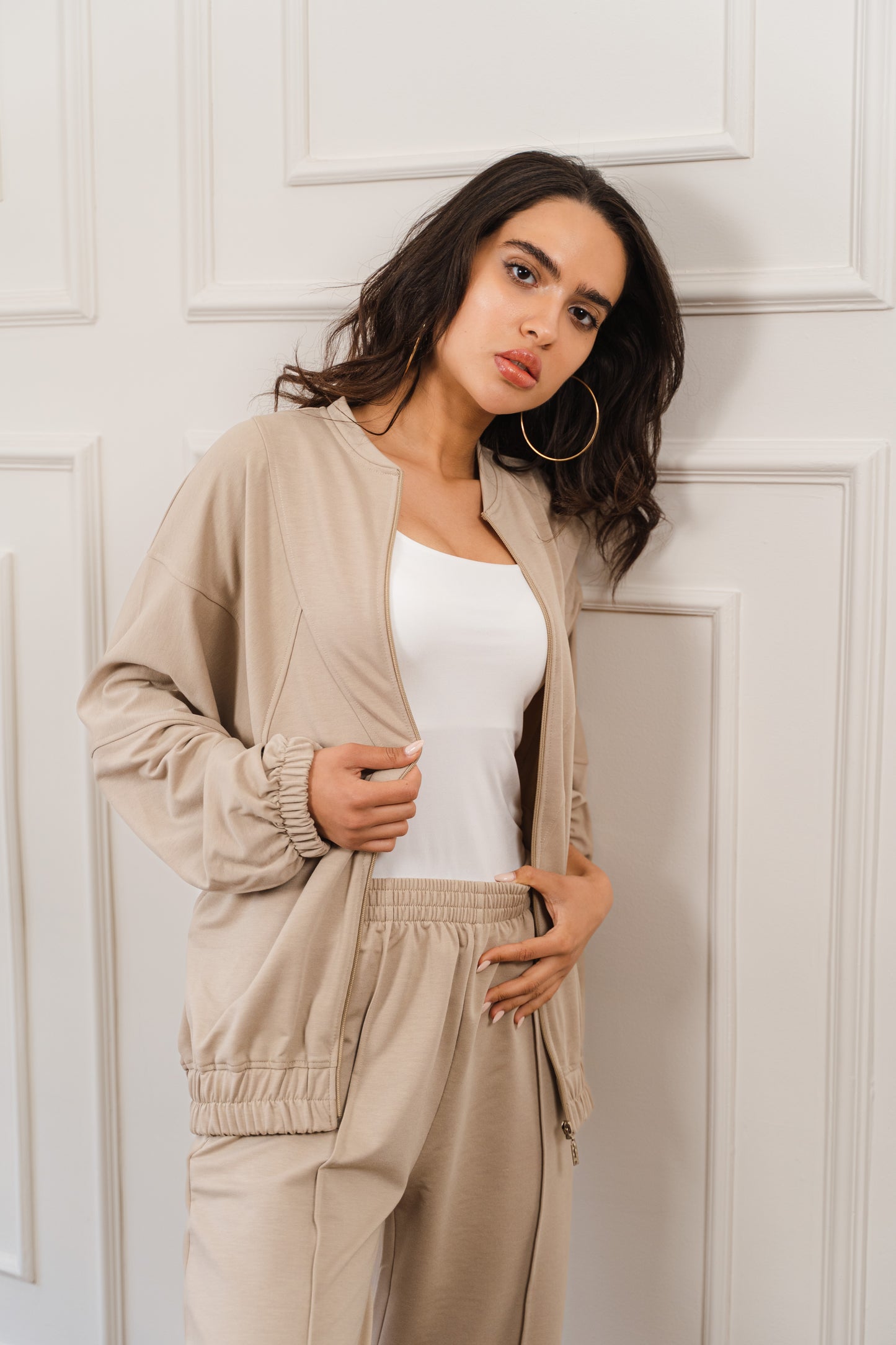 Summer Bomber Set In Beige