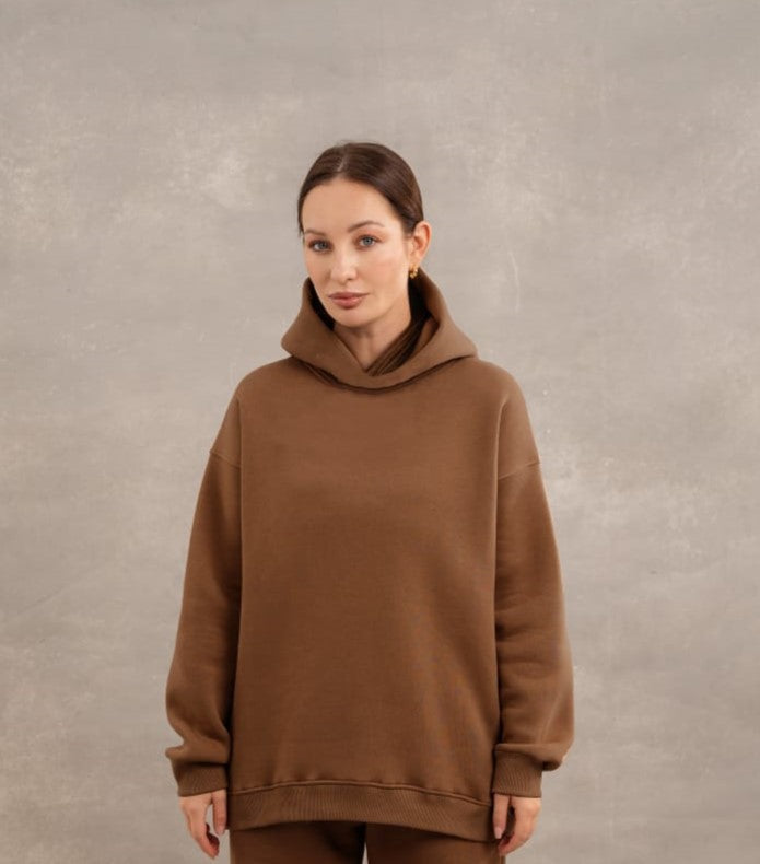 Basic Fleece Hoodie In Brown